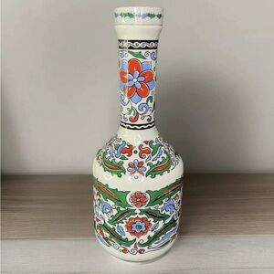 Vintage Greek METAXA Porcelain Brandy Bottle Decanter W/ Top Floral